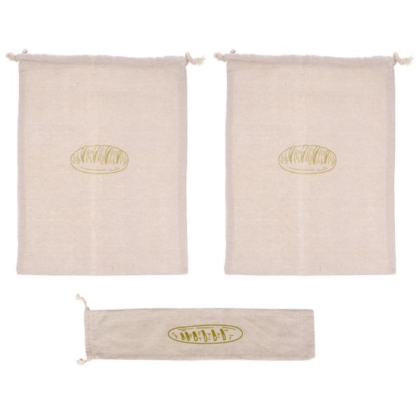 

gift wrap 3pcs reusable linen bread pouches loaf bag drawstring bags (assorted color)