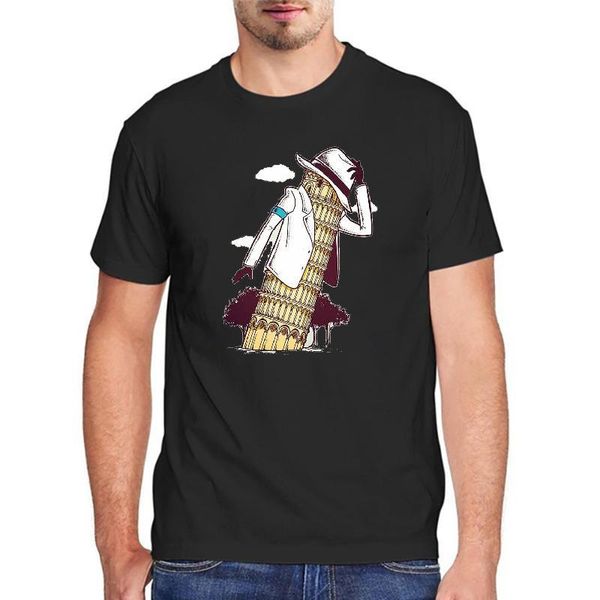 

men's t-shirts fashion funny printed clothes short sleeve t shirt round neck tshirts dancing leaning tower for men/women, White;black