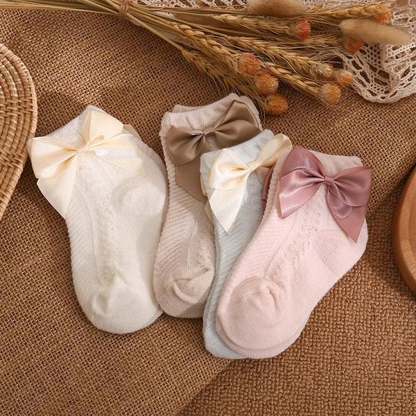 

children's mesh socks summer lace bow baby for kids hollow thin breathable short toddlers bowknot stocks, Pink;yellow