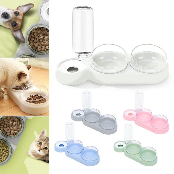 

cat bowls & feeders automatic pet feeder 500ml water bottle rotatable food bowl dog drinking raised stand dish abs dispenser