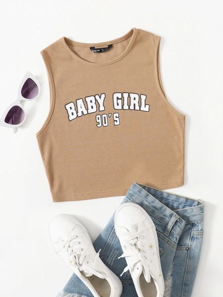 

letter graphic rib-knit crop tank t0kp#, White