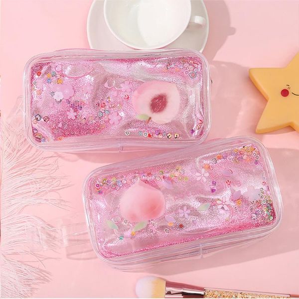 

pencil cases kawaii cartoon case pink transparent glitter pen bags large capacity box stationery bag cute portable cosmetic