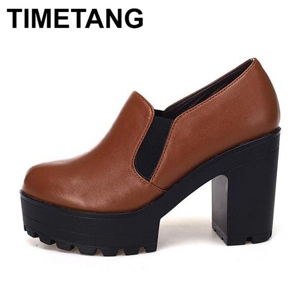

dress shoes timetangwomen's deep in mouth pumps spring genuine leather women's high heels platform ladies work heel block, Black