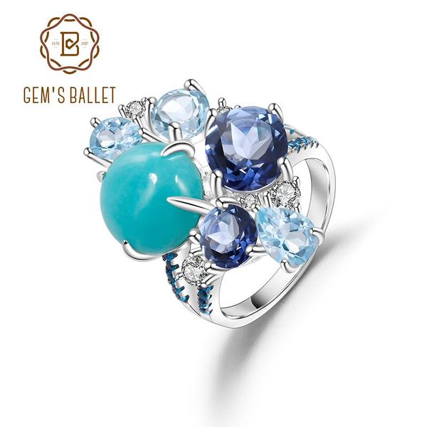 Cluster-Ringe GEM'S BALLETT 925 Sterling Silber Statement Natürlicher Amazonit Blauer Topas Edelstein Candy Ring für Frauen Edlen Schmuck