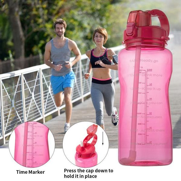 

water bottle gradient large-capacity sports with straw fitness outdoor