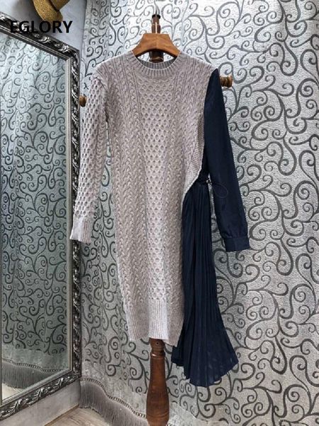 

casual dresses knitted dress 2021 early spring fashion style women twist knitting pleated ruffle patchwork grey blue black sweater, Black;gray