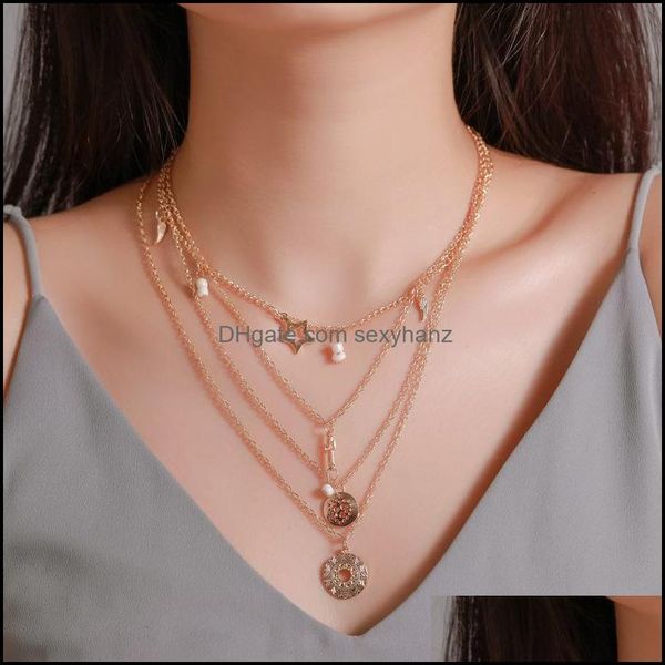 

& pendants pendant necklaces trendy hollow pentagram necklace creative retro mti-layer cross european american women girls jewelry drop deli, Silver