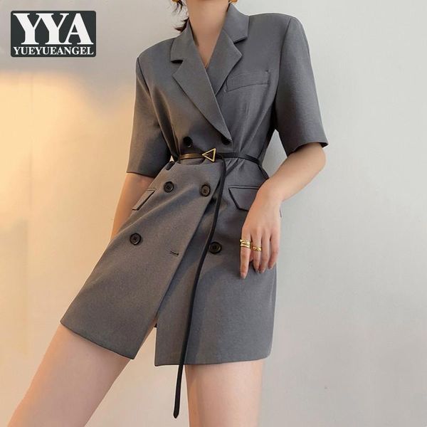 

women's suits & blazers summer design thin long suit jacket office ladies classic gray double breasted women short sleeve casual blazer, White;black