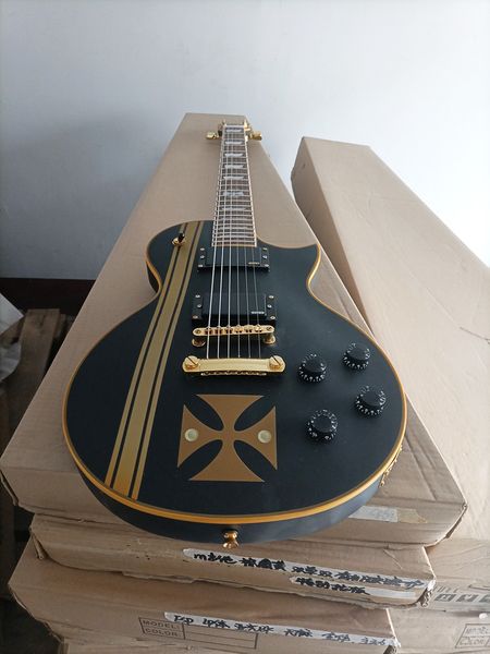 

6 string matte black electric guitar with cross pattern,rosewood fretboard