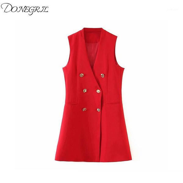 

red 2021 fashion solid color texture fabric v-neck slim double breasted vest woman dress women's suits & blazers, White;black