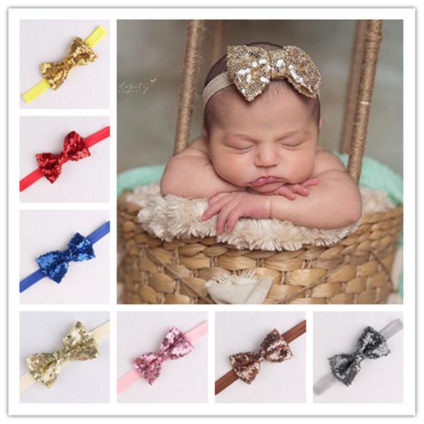 

15782 babies girls sequins bowknots hair bands headbands sequin headband bowknot headwear glitter bow children baby headwraps, Slivery;white
