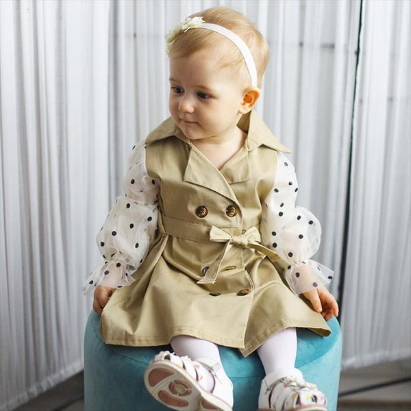 

spring baby girls girl dresses double breasted children polka dot gauze casual long sleeve vestido, Red;yellow
