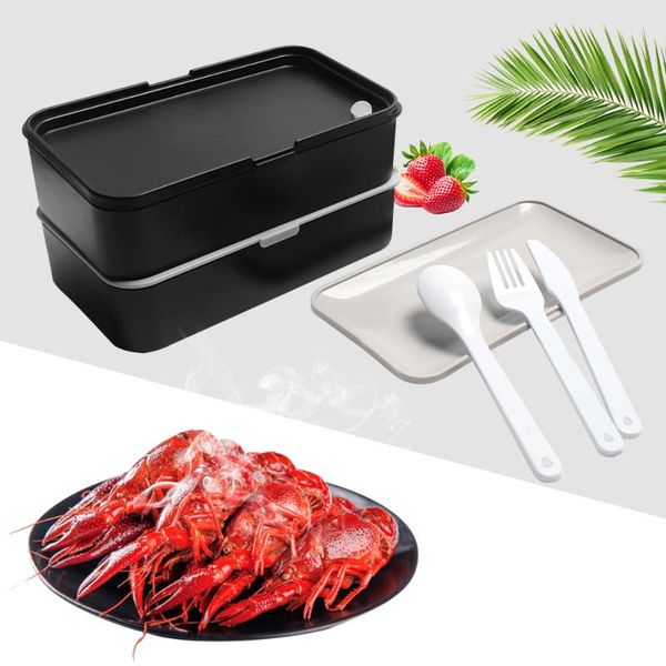 

dinnerware sets double layers microwavable lunch box rectangular bento boxes container anti-scalding compartment pp storage case with s