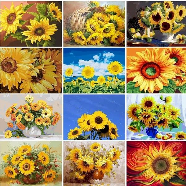 

paintings ruopoty 60x75cm frame diy painting by numbers kits sunflowers abstract modern home wall art picture flowers paint