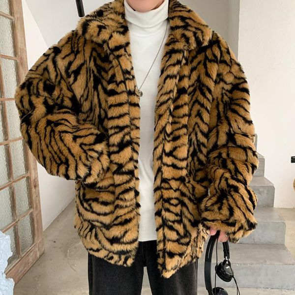 

women's fur & faux 2021 autumn winter fashion women and man loose warm thicken casaul tiger pattern coat jacket, Black