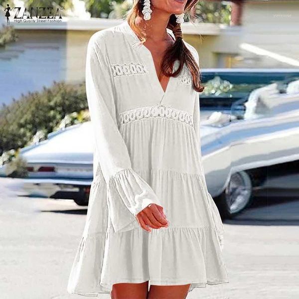 

casual dresses elegant hollow mini dress women's summer sundress flare sleeve short vestidos female v neck robe plus size 5xl, Black;gray