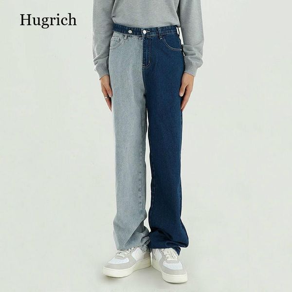

men's jeans wear 2021 spring products color block packwork korean fashion buckle design denim trousers male tide, Blue