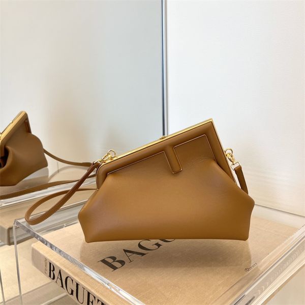 

first medium brown leather bag soft caramel lambskin buckle iconic clutch bag portable shoulder size 26x9.5x18cm