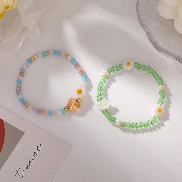 

simple elegant candy color crystal beads flower bracelet bangles for women fashion jewelry 2021 summer style charm bracelets, Golden;silver