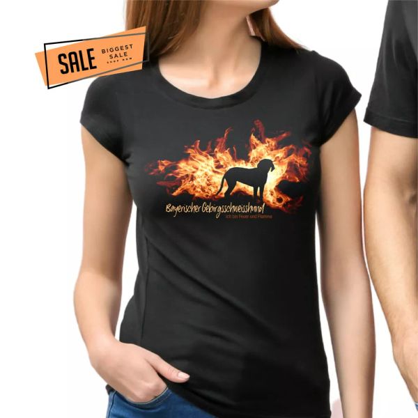 

sale bavarian mountain welding dog bgs fire flame ladies t-shirt dog, White;black