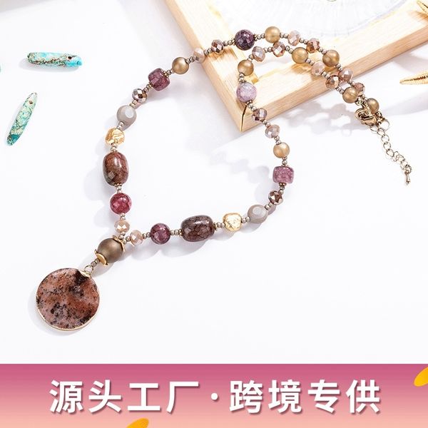 

necklace women's versatile green long sweater chain stone jewelry, Black