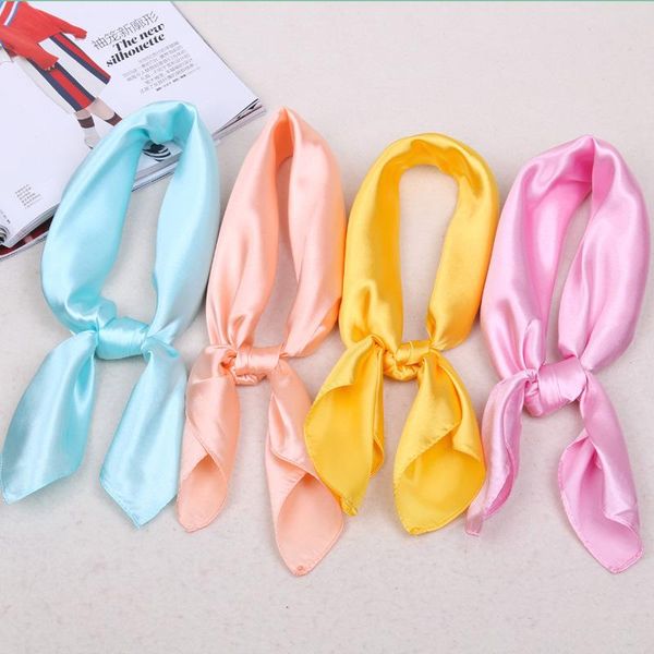 

scarves wholesale 20pcs 60*60cm women solid satin bandana multifuntion magic square scarf silky neckerchief hankie girls headband wj-04b, Blue;gray
