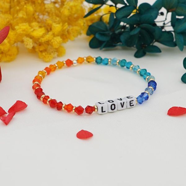 

beaded, strands shinus 2021 crystal beaded bracelets boho summer beach rainbow bracelet for women letter love pulseras jewelry accessories, Black
