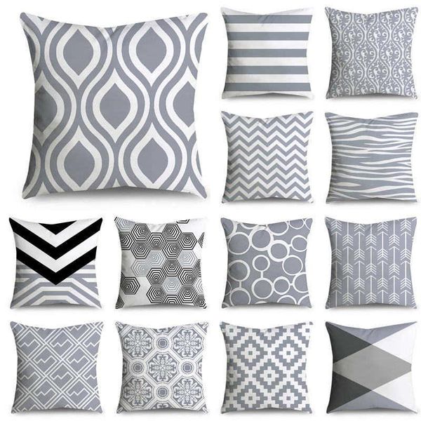 

cushion/decorative pillow 45*45cm gray striped geometric cushion cover polyester pillowcase cojines decorativos para sofa home bedroom decor