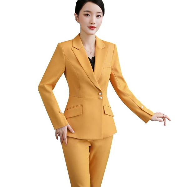 

women's two piece pants autumn winter yellow white black pant suit women female business formal 2 set office ladies work wear blazer an