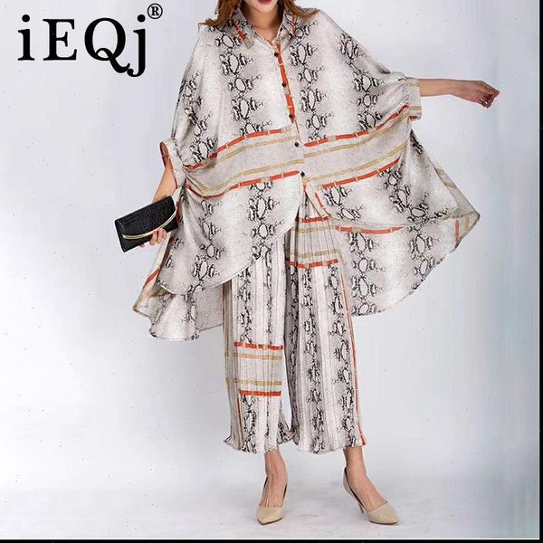 

[ewq] spring summer lapel women tracksuits three quarter print two piece set sinlge breasted shirt large size 3aj91510, Gray