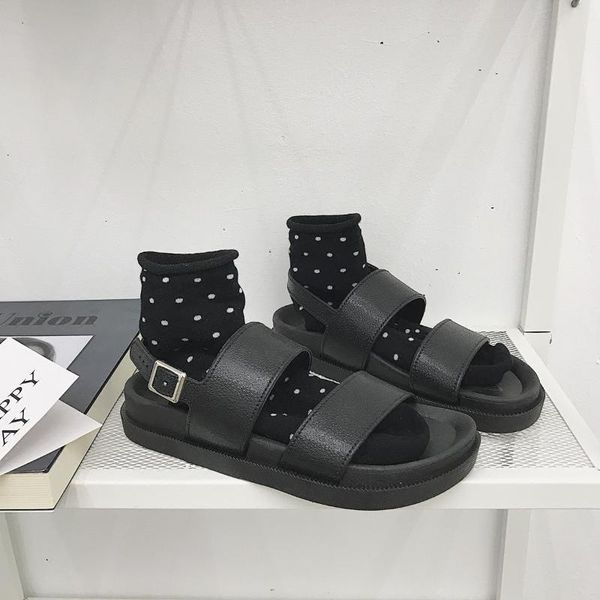 

sandals large size all-match thick-soled summer open-toed casual flat roman shoes comfortable non-slip women's, Black