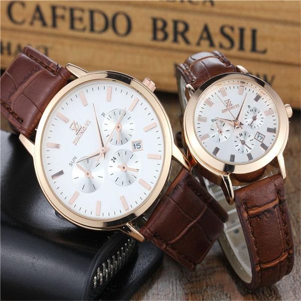 

wristwatches couple watches 2021 fashion leather lover's simple waterproof date watch gifts for men women clock pareja pair, Slivery;brown