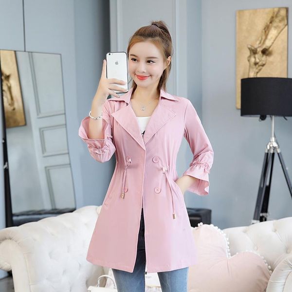 

trench coats spring and autumn windbreaker women's long korean style versatile waist jacket suit collar thin coat pwmr, Tan;black