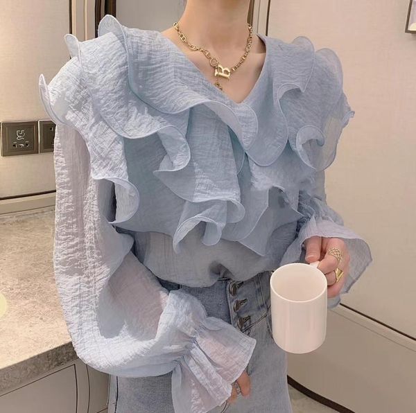 

women's blouses & shirts female shirt chiffon long-sleeved pleated ruffled slim seaside holiday summer elegant stand-up collar retro f, White