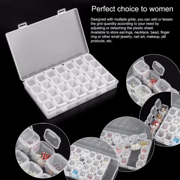 

nail art decorations 28 grids empty decoration storage box separate slots glitter rhinestone beads accessories container tool, Silver;gold