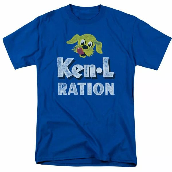 

ken- ration distressed logo t shirt mens licensed dog food treats royal blue, White;black
