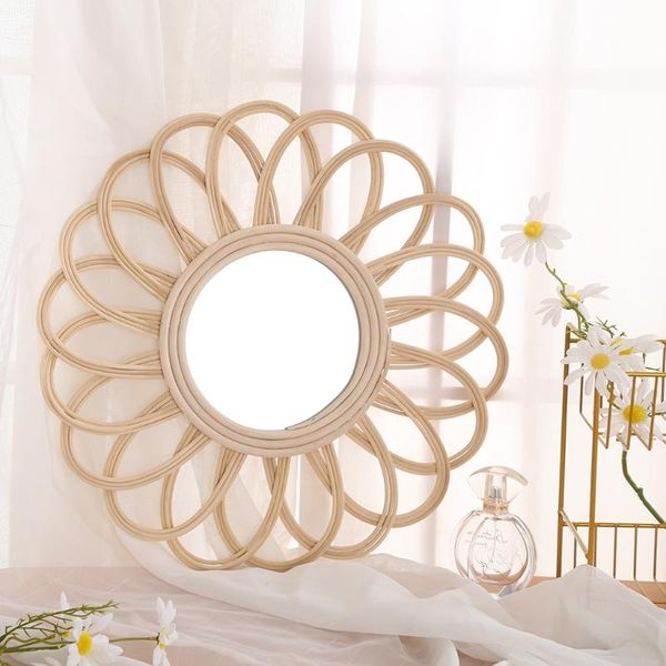 

45cm rattan dressing mirror innovative art decor round makeup mirrors bathroom bedroom wall hanging po props