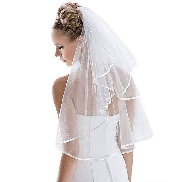 

bridal veils veil women's simple tulle short party wedding ribbon edge with comb for, Black
