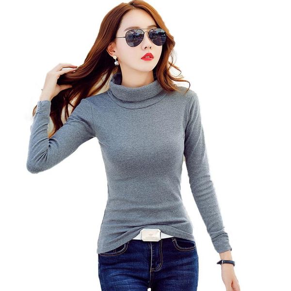 

women's t-shirt volocean 2021 autumn cotton woman t shirt t-shirts for women thick female winter warm turtleneck tee, White