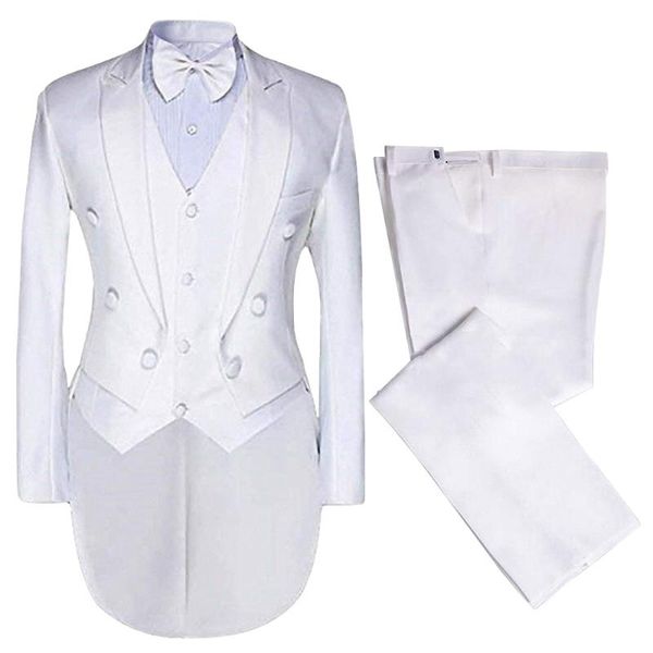 

men's suits & blazers white wedding groom tuxedo 3pc charming formal party men suit gentleman magic vintage tail (blazer+pants+vest+bow, White;black