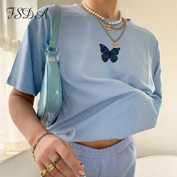 

blue 2021 summer print loose t shirts women casual short sleeve green oversized basic streetwear y2k tee, Black;white