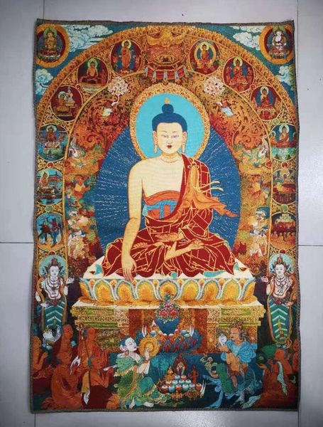 

paintings 36 inch silk embroidery shakyamuni amitabha buddha tathagata bowl thangka mural