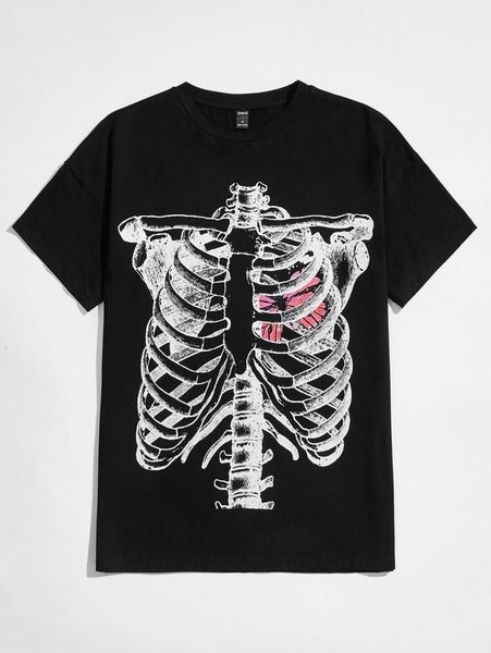 

men skeleton print tee d5dc#, White;black