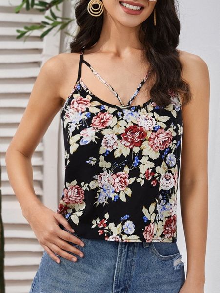 

floral cut out tie back cami 42iz#, White