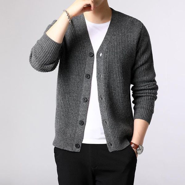 

men's solid color cardigan sweater comfortable warm men fashion wool blend male wild casual slim sweaters, White;black