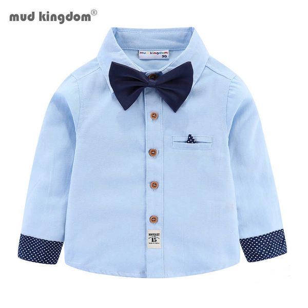 Mudkingdom Boys Рубашки с галстуком с длинным рукавом платье формальные дети воротник топы кнопки вниз кольцо носитель одежды 210615