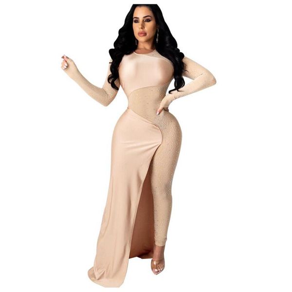 

translucent slim dress diamonds decorated dinner party night club elegent long sleeve dresses women casual, Black;gray