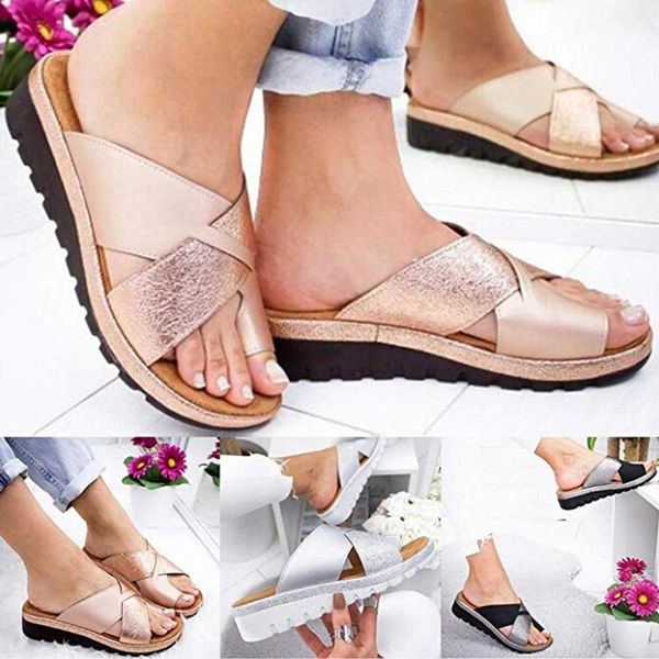 

sandals women fashion shoes comfy platform flat sole ladies casual soft big toe foot correction sandal orthopedic bunion corrector, Black