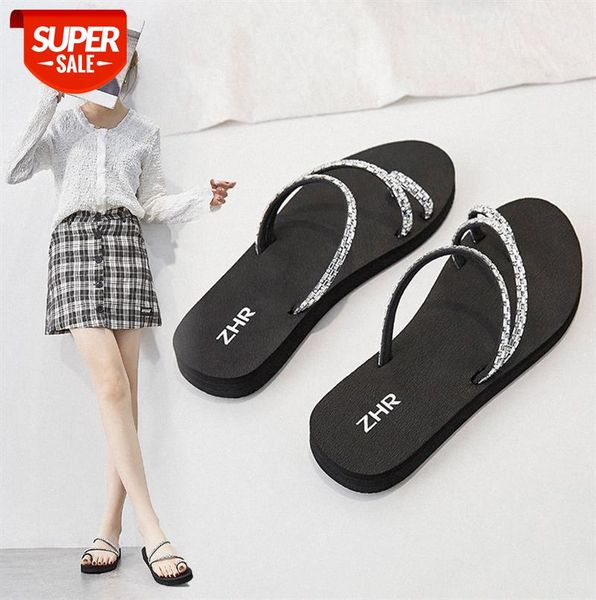 

zhr rhinestone slip-on slippers women's outer wear ins tide flat-bottom non-slip beach shoes women #vn8m, Black