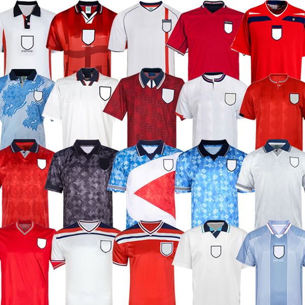 Retro World Cup 2002 INGLATERRA FUTEBOL JERSEY 1990 Blackout MASH UP Camisa de futebol 1998 ROONEY Lampard BECKHAM OWEN Vintage 1980 1982 1992 1994